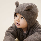 HUTTEliHUT - Kombinezon niemowlęcy z uszkami, wełna merino, Brown Melange