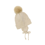 HUTTEliHUT – Czapeczka z wełny merino z pomponem z alpaki, Sand Melange