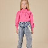 Goldie + Ace - Dziewczęca bluzka z haftem i bufiastymi rękawami