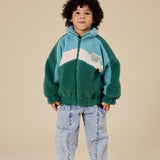 Goldie + Ace - Kurtka sherpa Frankie z bawełnianą podszewką, teal/cream/dark jade