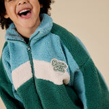 Goldie + Ace - Kurtka sherpa Frankie z bawełnianą podszewką, teal/cream/dark jade