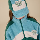 Goldie + Ace - Kurtka sherpa Frankie z bawełnianą podszewką, teal/cream/dark jade