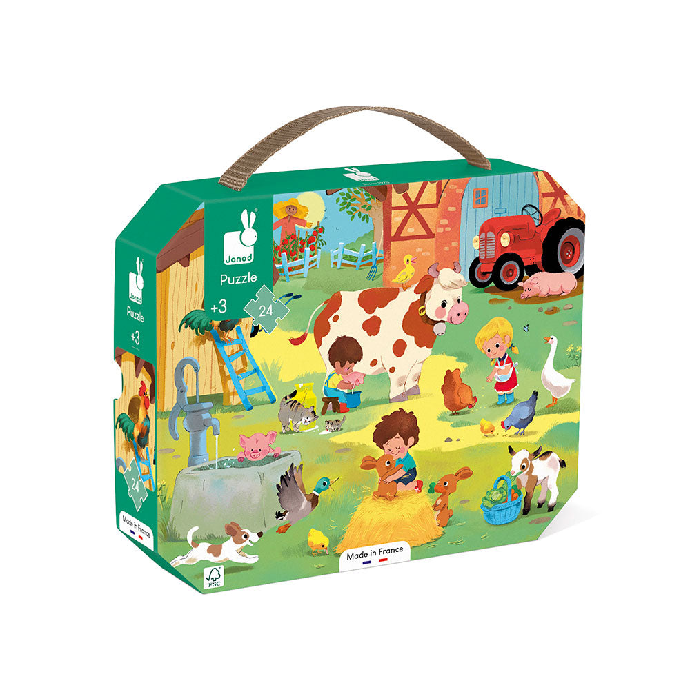 Janod - Puzzle w walizce Dzień na farmie 24 elementy 3+