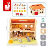 Janod - Drewniana farma z otwieranym dachem i figurkami 2+