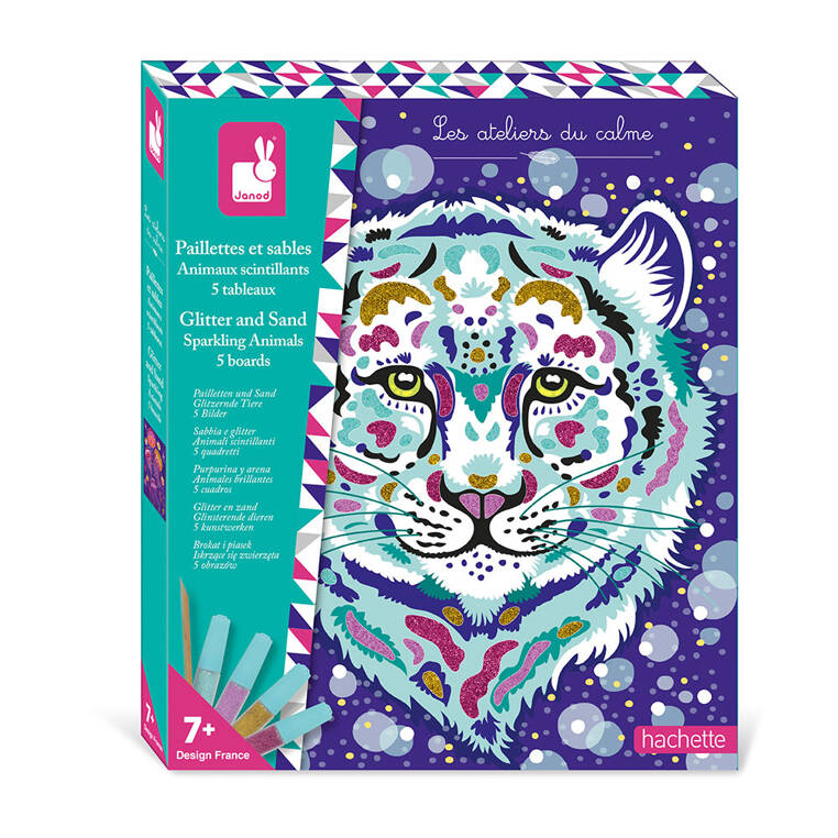 Janod - Zestaw kreatywny Brokat i piasek Błyszczące zwierzęta 7+