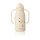 Liewood - Butelka / bidon stalowy ze słomką z dwoma uchwytami Kimmie 250 ml Star bright / Sandy
