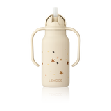 Liewood - Butelka / bidon stalowy ze słomką z dwoma uchwytami Kimmie 250 ml Star bright / Sandy
