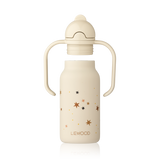Liewood - Butelka / bidon stalowy ze słomką z dwoma uchwytami Kimmie 250 ml Star bright / Sandy