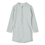 Liewood - Kostium kąpielowy z długim rękawem Max w paski Sea blue/white