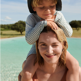 Liewood - Kostium kąpielowy z długim rękawem Max w paski Sea blue/white