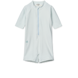 Liewood - Kostium kąpielowy z krótkim rękawem Max Seersucker Pure sky / Creme de la creme