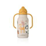 Liewood - Butelka / bidon stalowy ze słomką z dwoma uchwytami Kimmie 250 ml, Around the world / Sandy