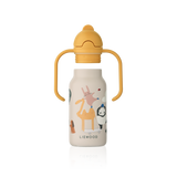Liewood - Butelka / bidon stalowy ze słomką z dwoma uchwytami Kimmie 250 ml, Around the world / Sandy