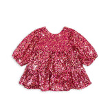 Konges Slojd - Sukienka cekinowa Lila z bufiastymi rękawami, sparkling sangria