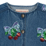 Konges Slojd - Kurtka jeansowa Magot z cekinowymi kokardami, amarena sequin