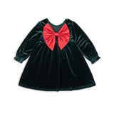 Konges Slojd - Sukienka welurowa z kokardą Gia, Pine Grove