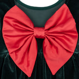 Konges Slojd - Sukienka welurowa z kokardą Gia, Pine Grove