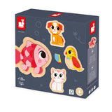 Janod - Puzzle progresywne drewniane Zwierzęta domowe 4 układanki – 2, 3, 4 i 5 elementów 18 m+