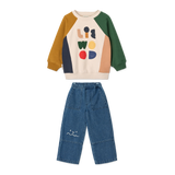 Zestaw Liewood - Bluza Aude Liewood characters / Golden caramel multi mix + Spodnie jeansowe z nadrukiem Cesar, Medium blue denim