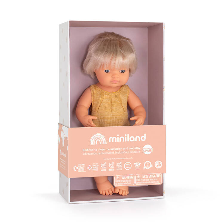 Miniland - Lalka dziewczynka Europejka z implantem ślimakowym Colourful Edition 38cm