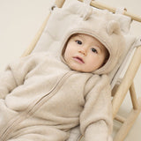HUTTEliHUT - Kombinezon niemowlęcy z uszkami, wełna merino, Camel Melange