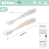 Beaba - Zestaw 2 łyżeczek silikonowych w podróżnym etui, Clay/Misty green