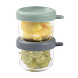 Beaba - Zestaw dwóch szklanych słoiczków z zamknięciem, Mineral/Sage green