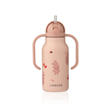 Liewood - Butelka / bidon stalowy ze słomką z dwoma uchwytami Kimmie 250 ml, wild child / rosey