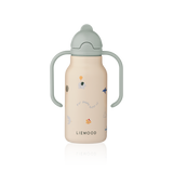 Liewood - Butelka / bidon stalowy ze słomką z dwoma uchwytami Kimmie 250 ml, flying / sandy