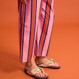 Maison Mangostan - Dziecięce spodnie w paski Tropic, pink