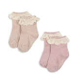 Konges Slojd - Skarpetki dziecięce z falbanką Glitter Frill 2-pack, rosette
