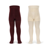 Konges Slojd - Bawełniane i elastyczne rajstopy dziecięce 2-pak, bordeaux / off white