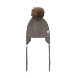 HUTTEliHUT – Czapeczka z wełny merino z pomponem z alpaki, Brown Melange