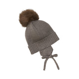 HUTTEliHUT – Czapeczka z wełny merino z pomponem z alpaki, Brown Melange