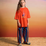 Maison Mangostan - Dziecięce spodnie w paski Tropic, navy/red