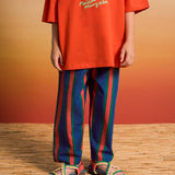 Maison Mangostan - Dziecięce spodnie w paski Tropic, navy/red