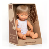 Miniland - Lalka chłopiec Europejczyk, Ciemny blond, 38cm